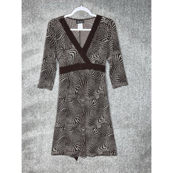 A-List By Wrapper Dress Womens Size Medium Brown Geometric Stretch Y2K VTG USA - Picture 1 of 6